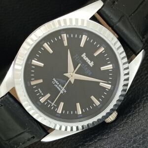 Vintage 1982 HMT Manual Wound Mens Silver Watch & Black accents